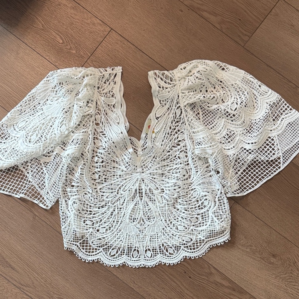 FARM Rio White Lace Blouse
